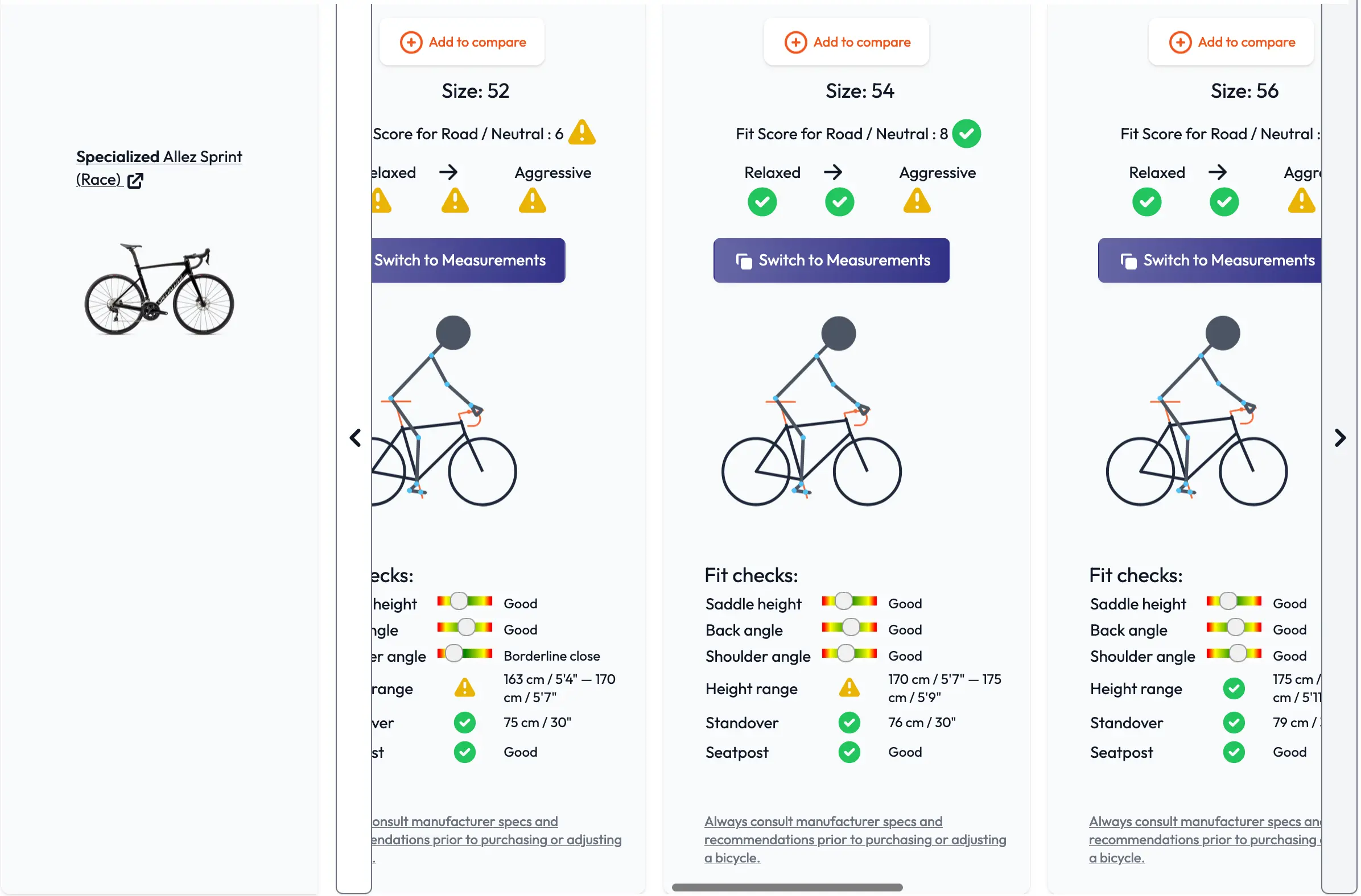 MyVeloFit.com bike size guide example