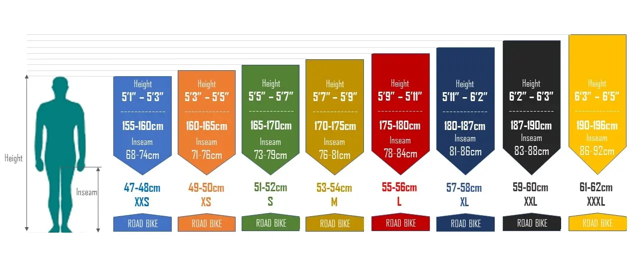 Road bike sizing chart