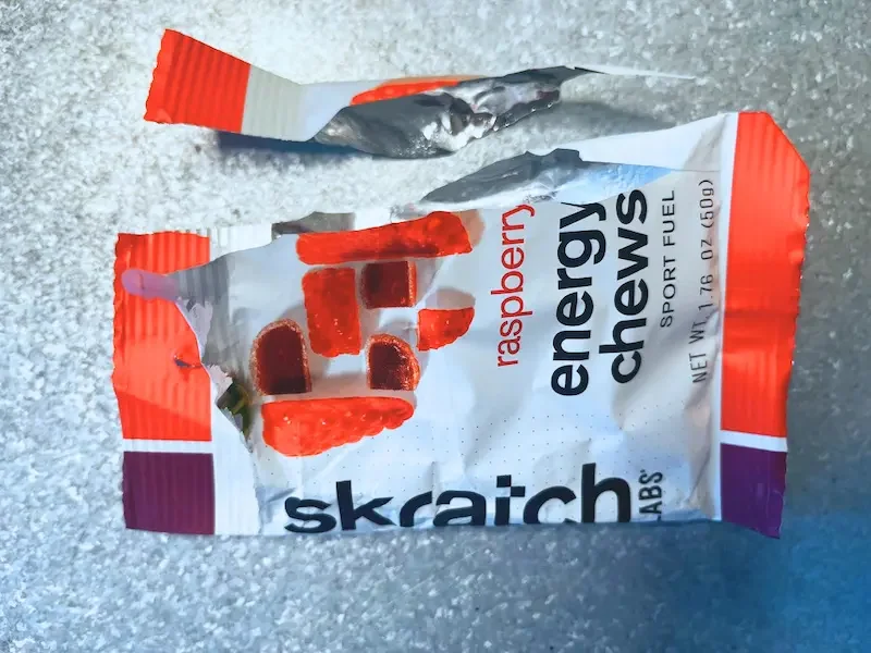 Skratch Labs Energy Chew Package - the side tears off easily, be careful not to liter on the trail