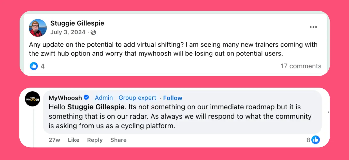 MyWhoosh - No plans to add virtual shifting any time soon